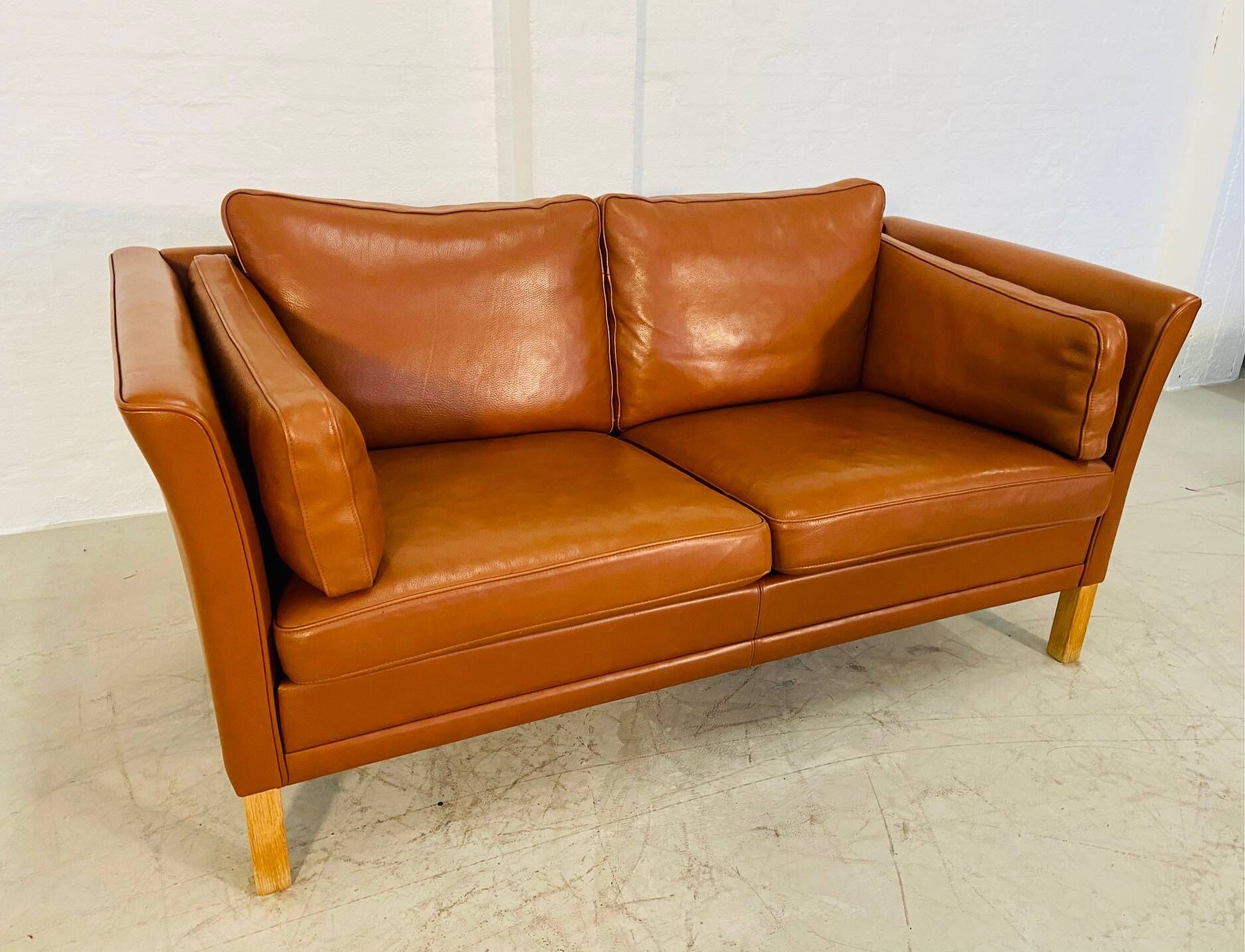 Vintage retro danish mogens hansen 2 person cognac leather sofa