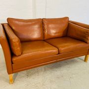 Vintage retro danish mogens hansen 2 person cognac leather sofa