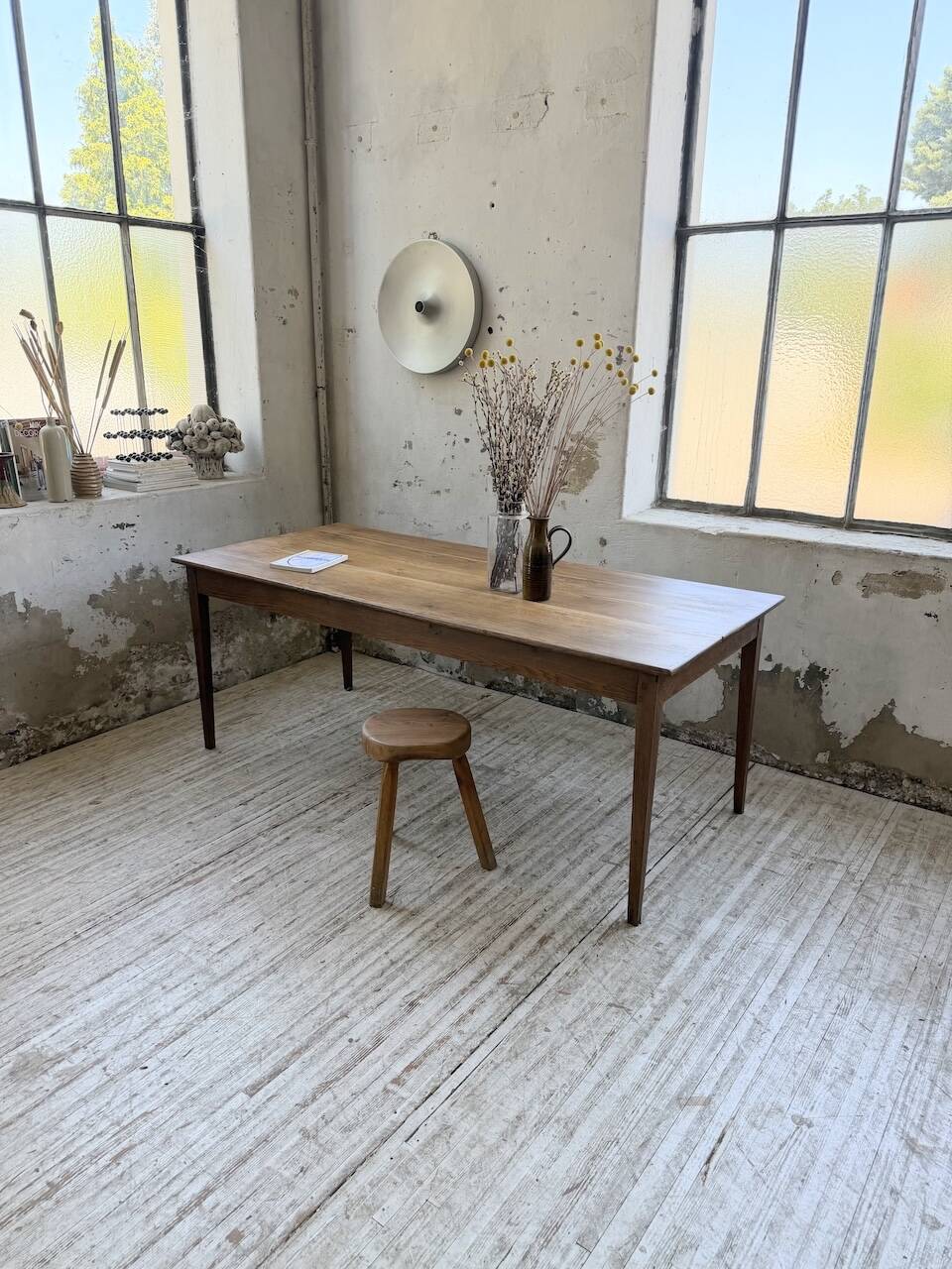 Table de ferme chêne pieds fuseaux 1950