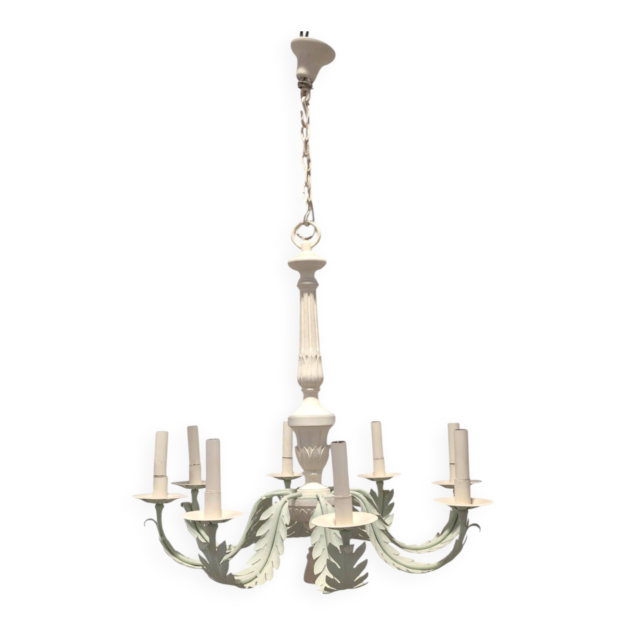 Vintage chandelier 8 lights – provenance Baguès Paris – lacquered metal & leaf decoration