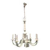 Lustre vintage 8 feux – provenance Baguès Paris – métal laqué & décor feuil