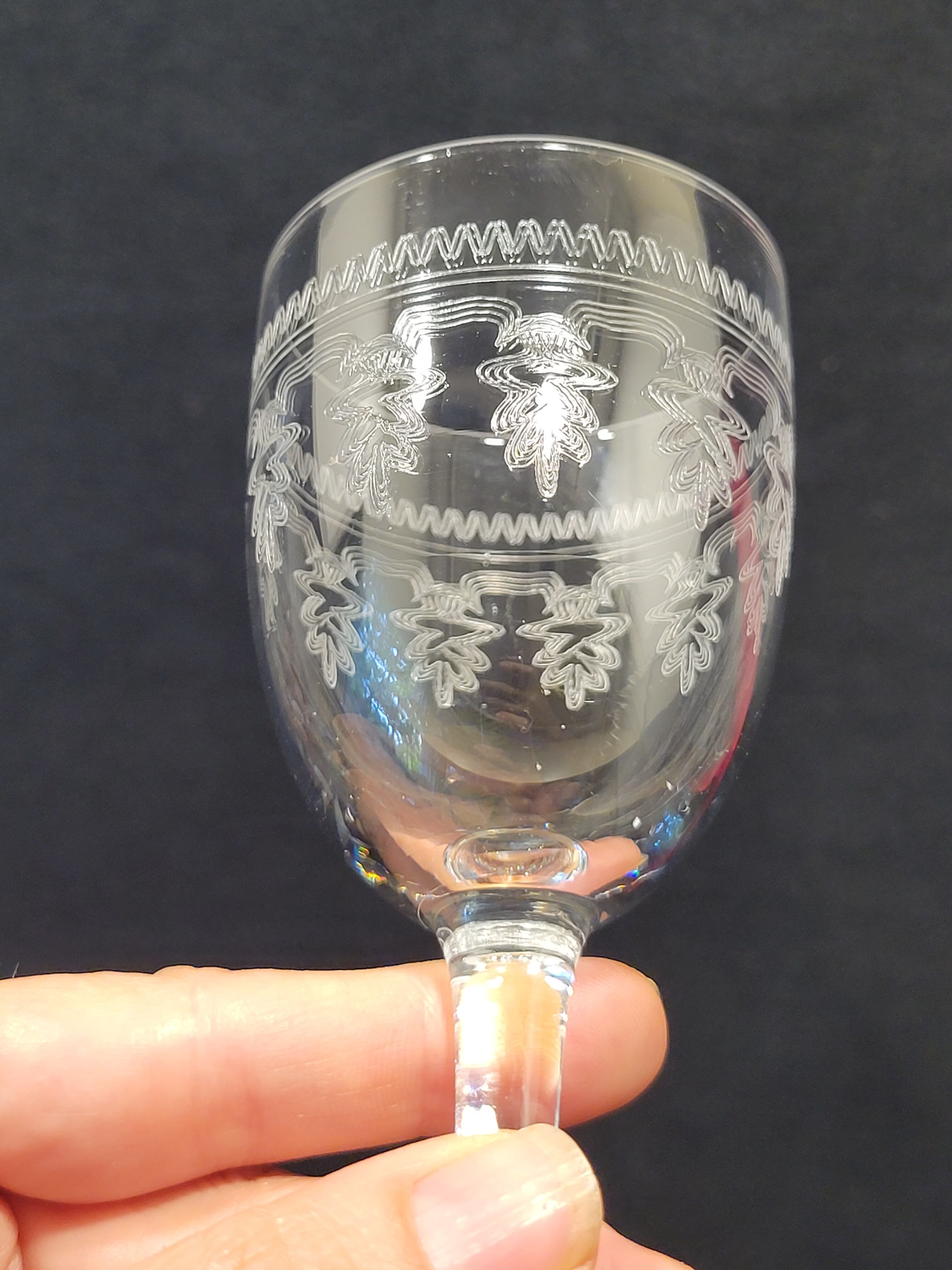 6 old glasses with engraved baccarat crystal wine stems