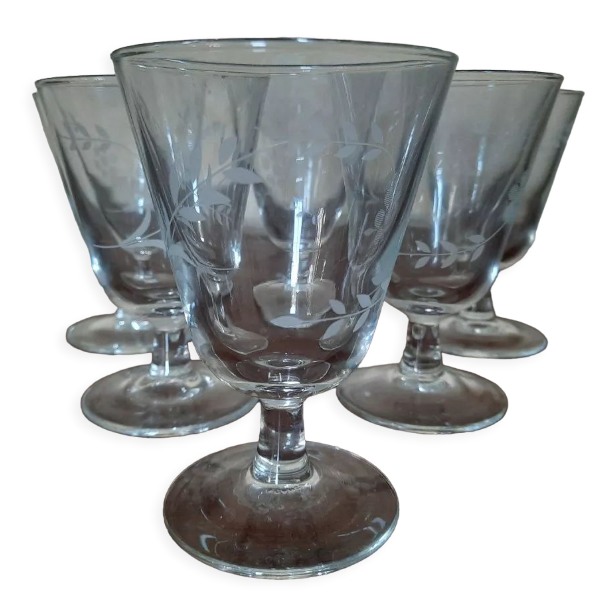 Set of 6 antique engraved glasses