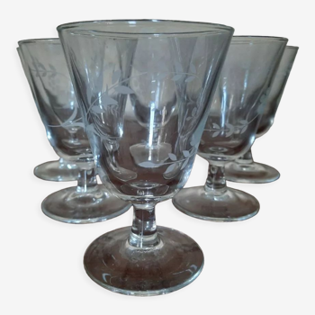 Set of 6 antique engraved glasses