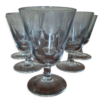 Set of 6 antique engraved glasses