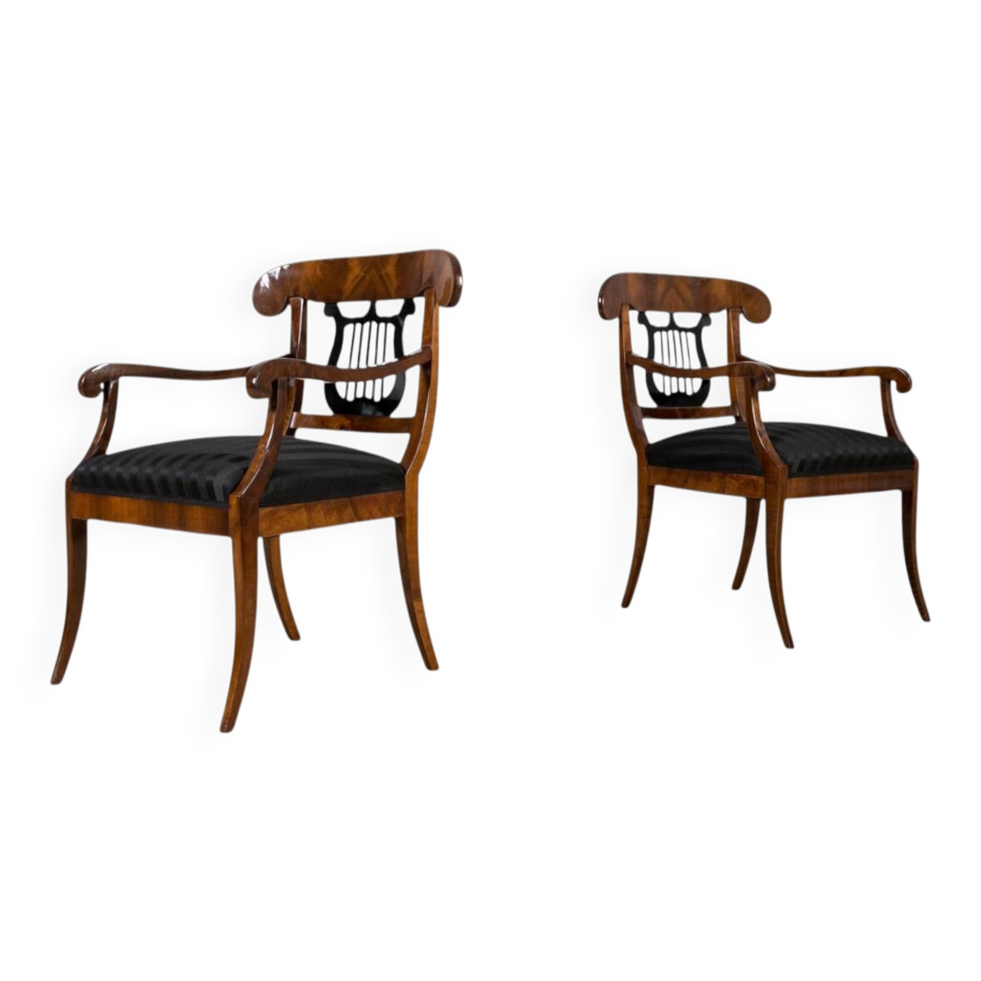 Pair of Biedermeier Armchairs, Germany, 19th Century, Walnut, French Polish