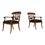 Pair of Biedermeier Armchairs, Germany, 19th Century, Walnut, French Polish