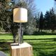 Foot of chrome lamps and ivory white lampshade