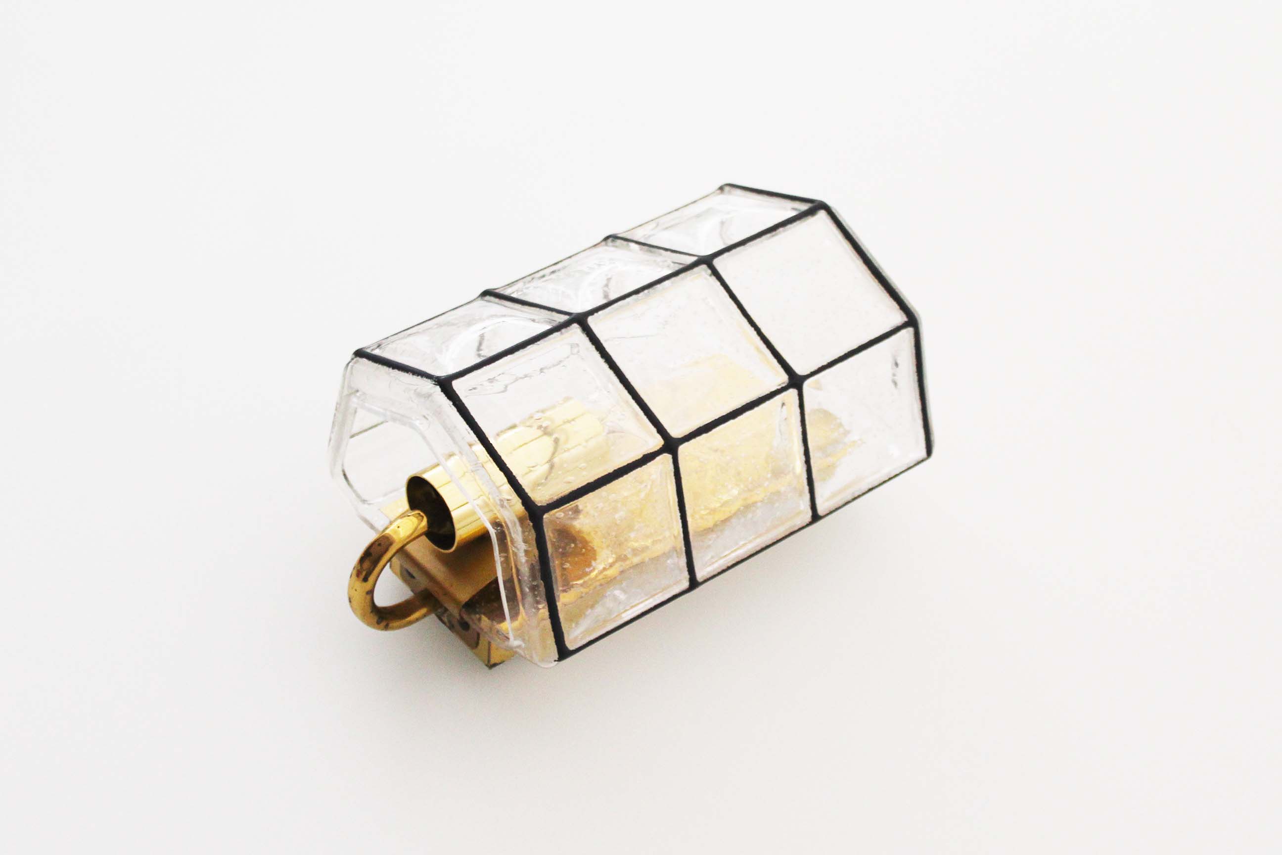 Brass and glass facetted sconce by Glashutte Limburg, Germany 1970's