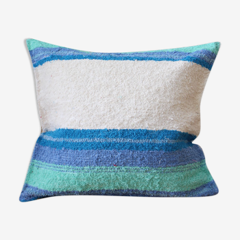 Artisanal cushion cover - 60 x 60 cm - turquoise & white