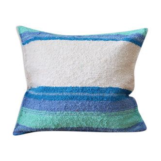Artisanal cushion cover - 60 x 60 cm - turquoise & white