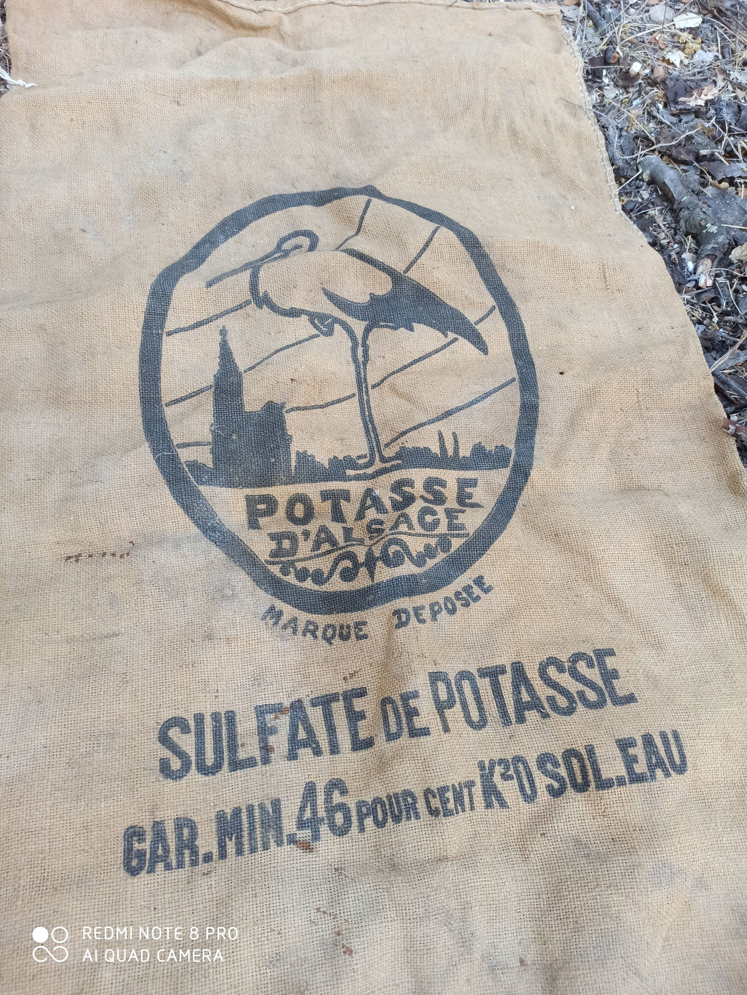Old potash jute canvas bag from alsace