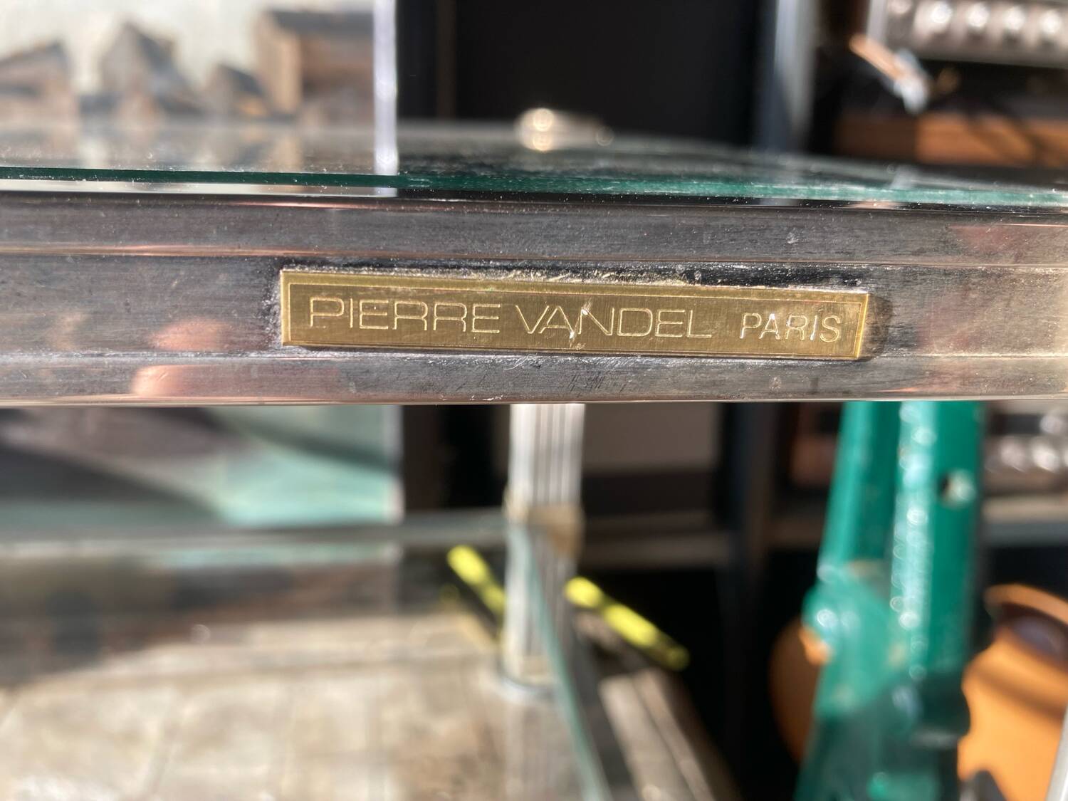 Coffee table, Pierre Vandel, brass, gold and silver