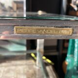 Table basse Pierre Vandel en verre, laiton doré et argenté