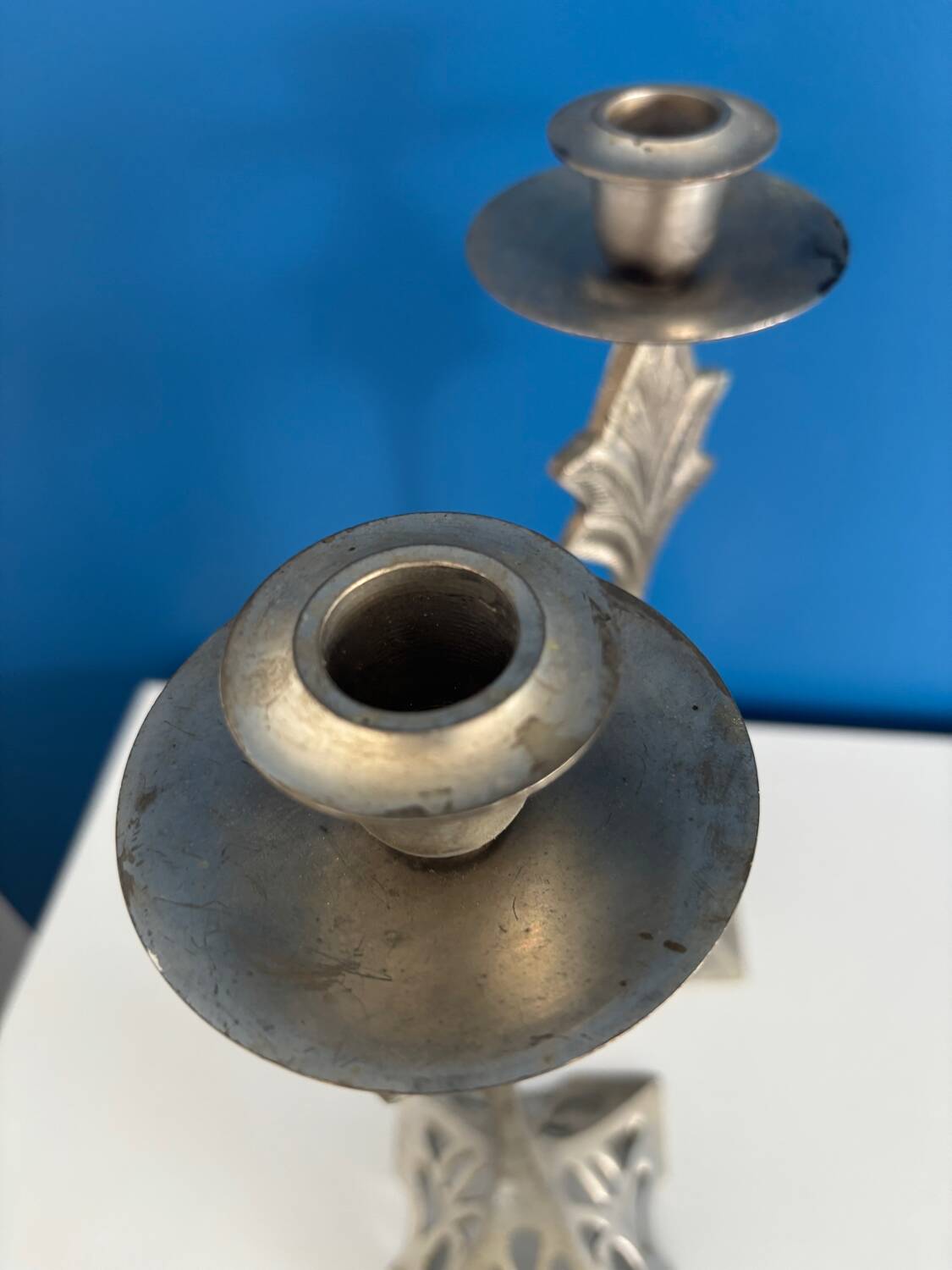 Set of 2 Art Deco Style Metal Candlesticks - Elegant and Vintage Candle Holders