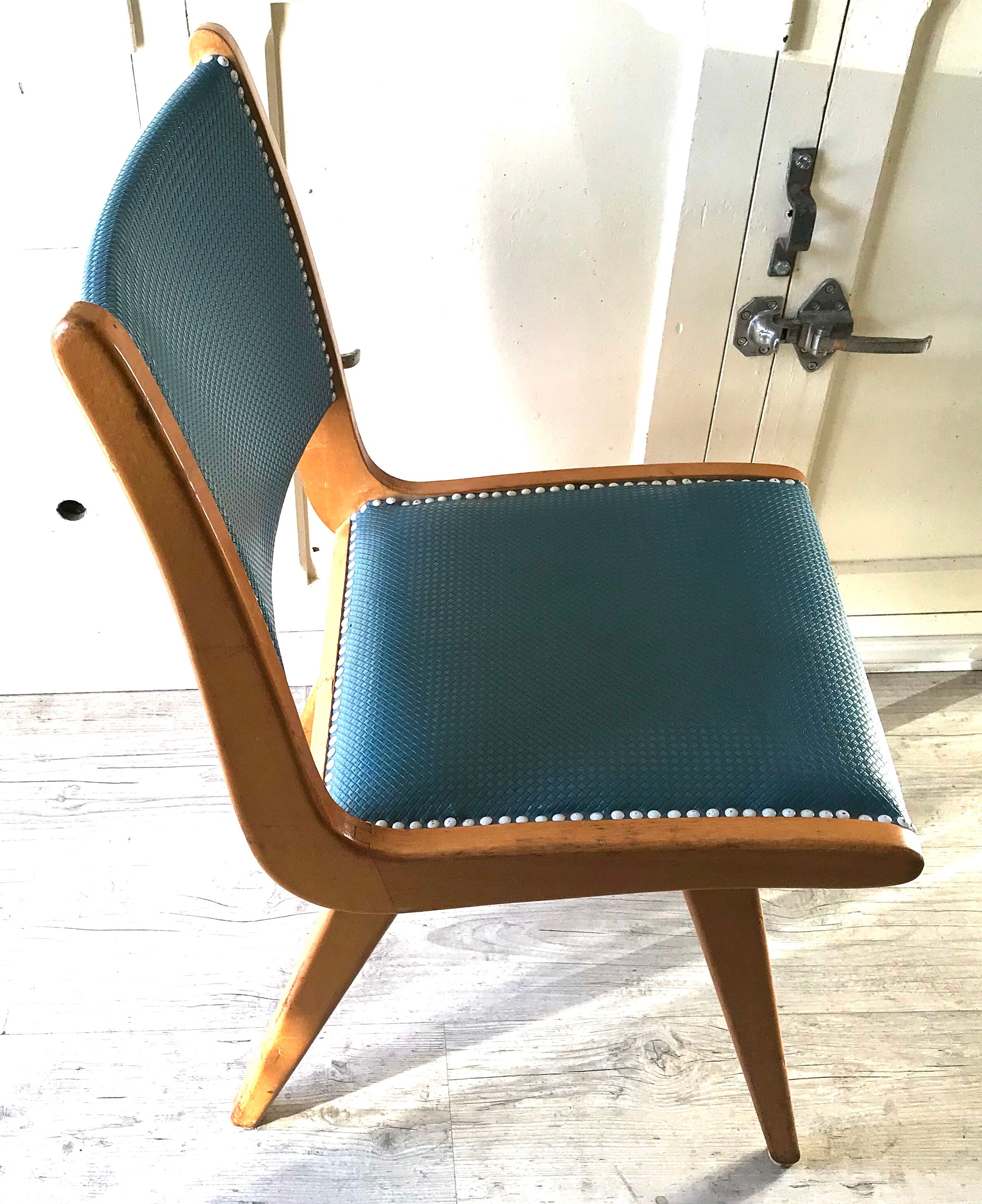 Vintage compass foot chair and studded blue skai