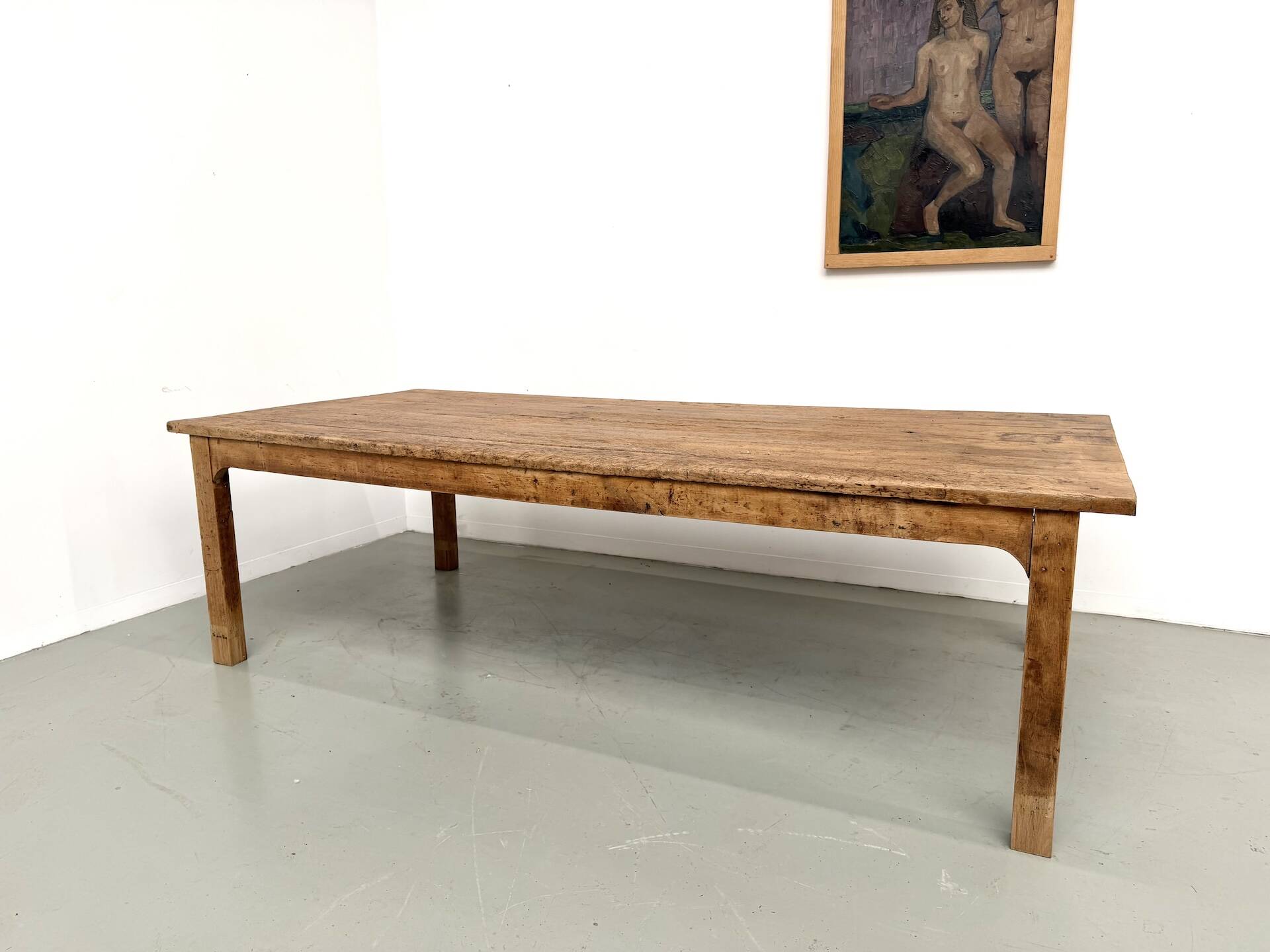 Large brutalist farmhouse table in solid oak from the 1950s.