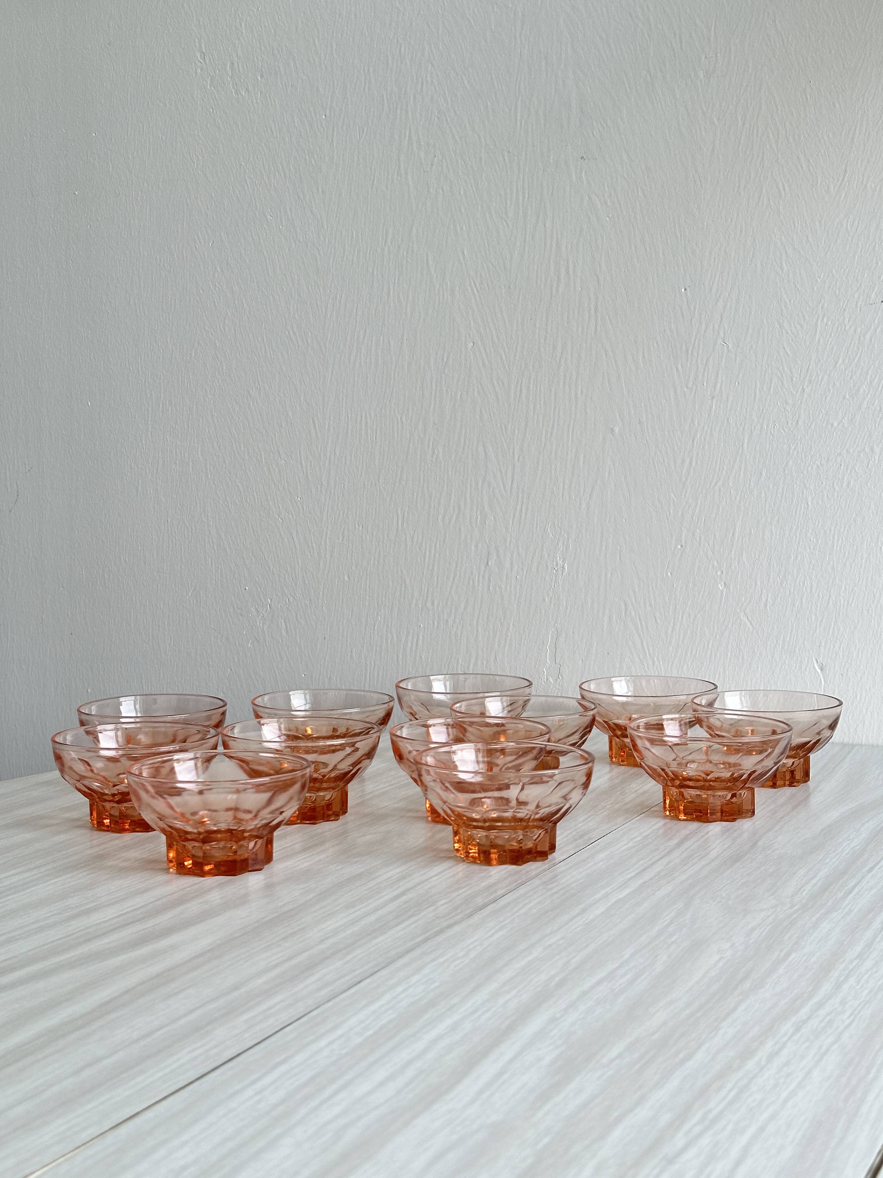 10 translucent pink bowls, small colored glass ramekin