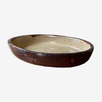 Vintage: Large oval clay gratin dish