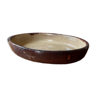 Vintage: Large oval clay gratin dish