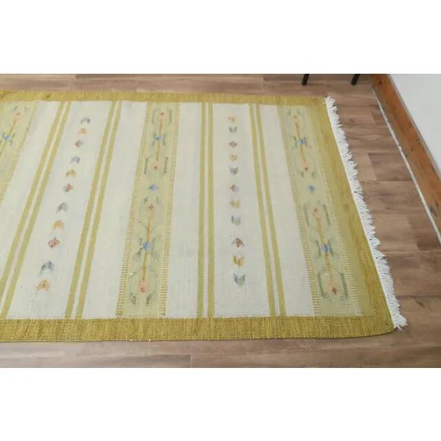 1970s Vintage Turkish Handmade Wool Cotton Green Kilim Rug 117x170