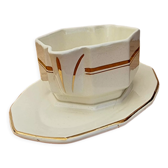 Vintage Saint Amand beige and gold saucière