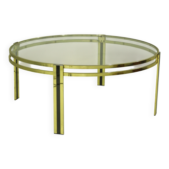 Table basse ronde vintage en laiton, années 1980