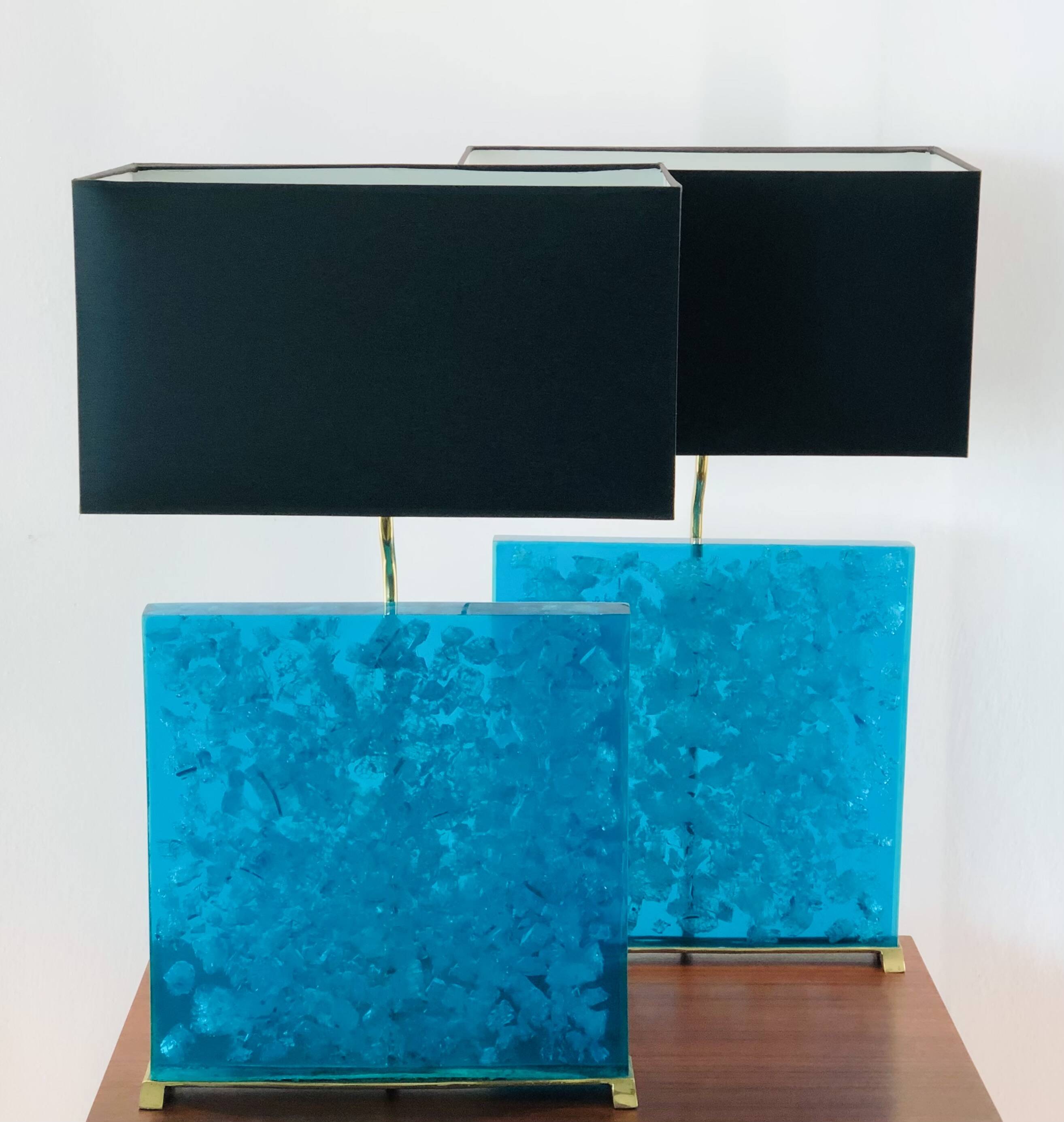 Turquoise fractal resin table lamps, 1980s