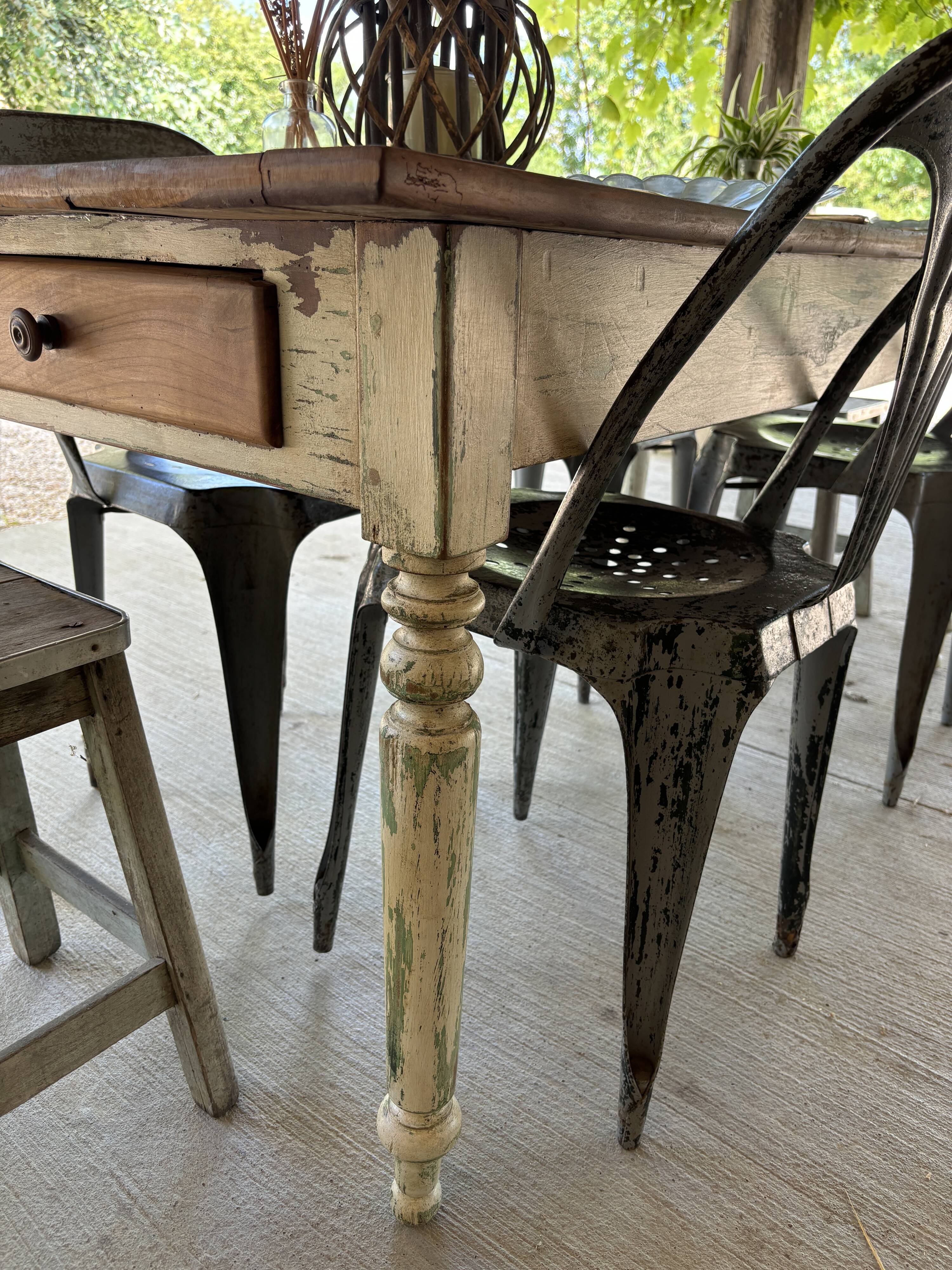 Farmhouse table with turned solid wood legs