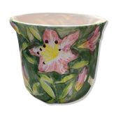 Glazed ceramic pot cover slurry vintage lilies