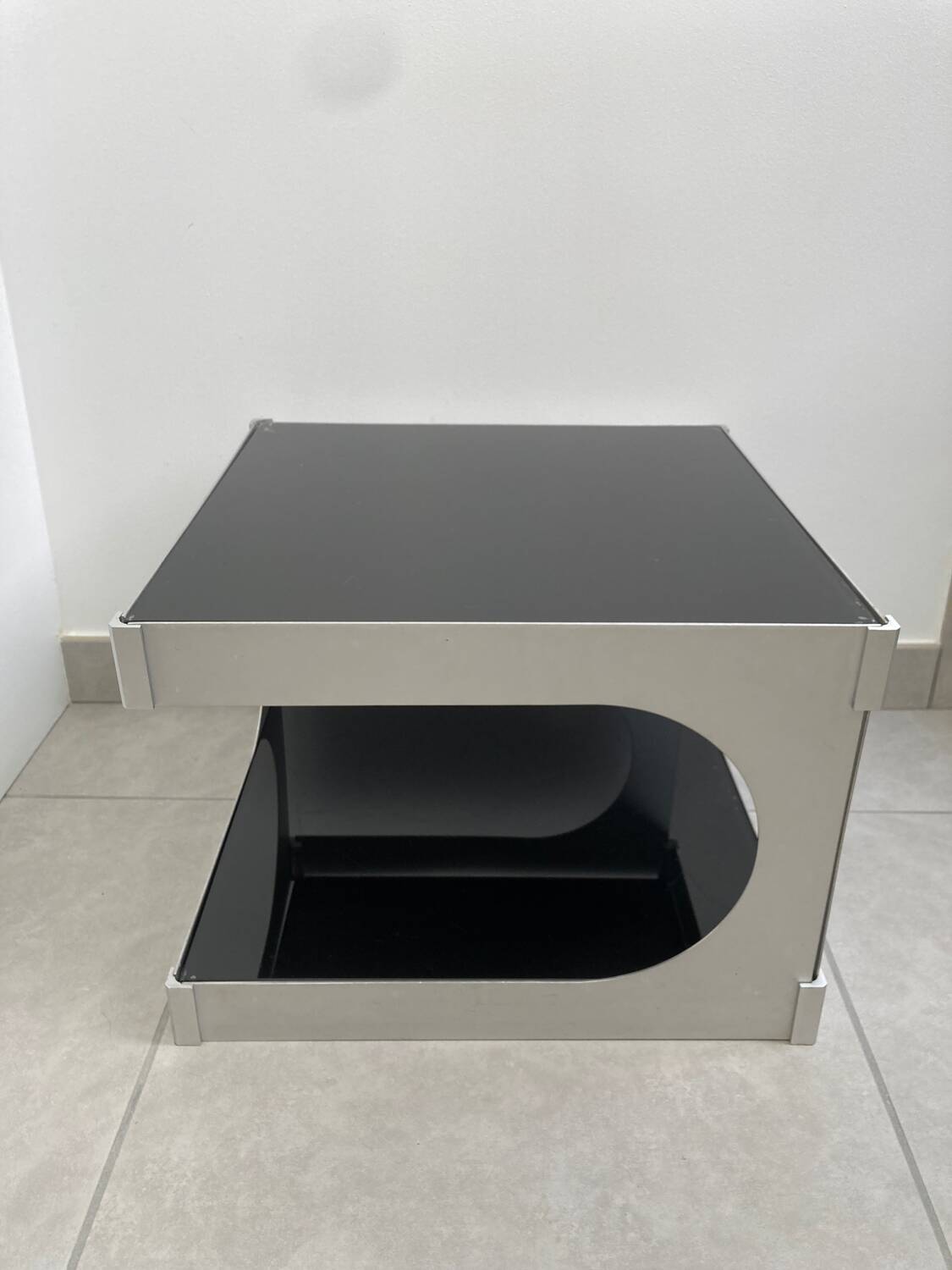 70s aluminum and glass side table