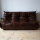 Set of 3 brown leather sofas "Togo" model designed by Michel Ducaroy 1973