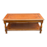 Table basse bois massif et marqueterie double plateau 110cm