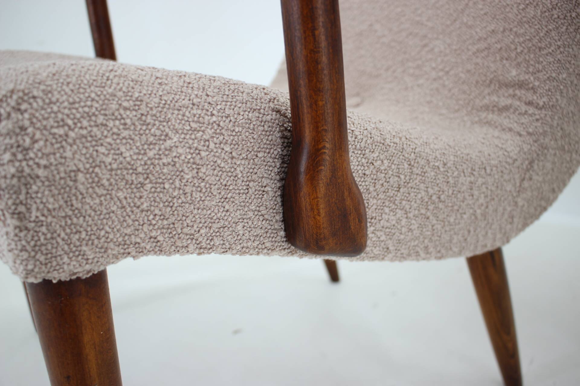 1960s pair of restored danish armchairs in boucle