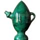 Decorative piece in green glazed stoneware, jug shape.