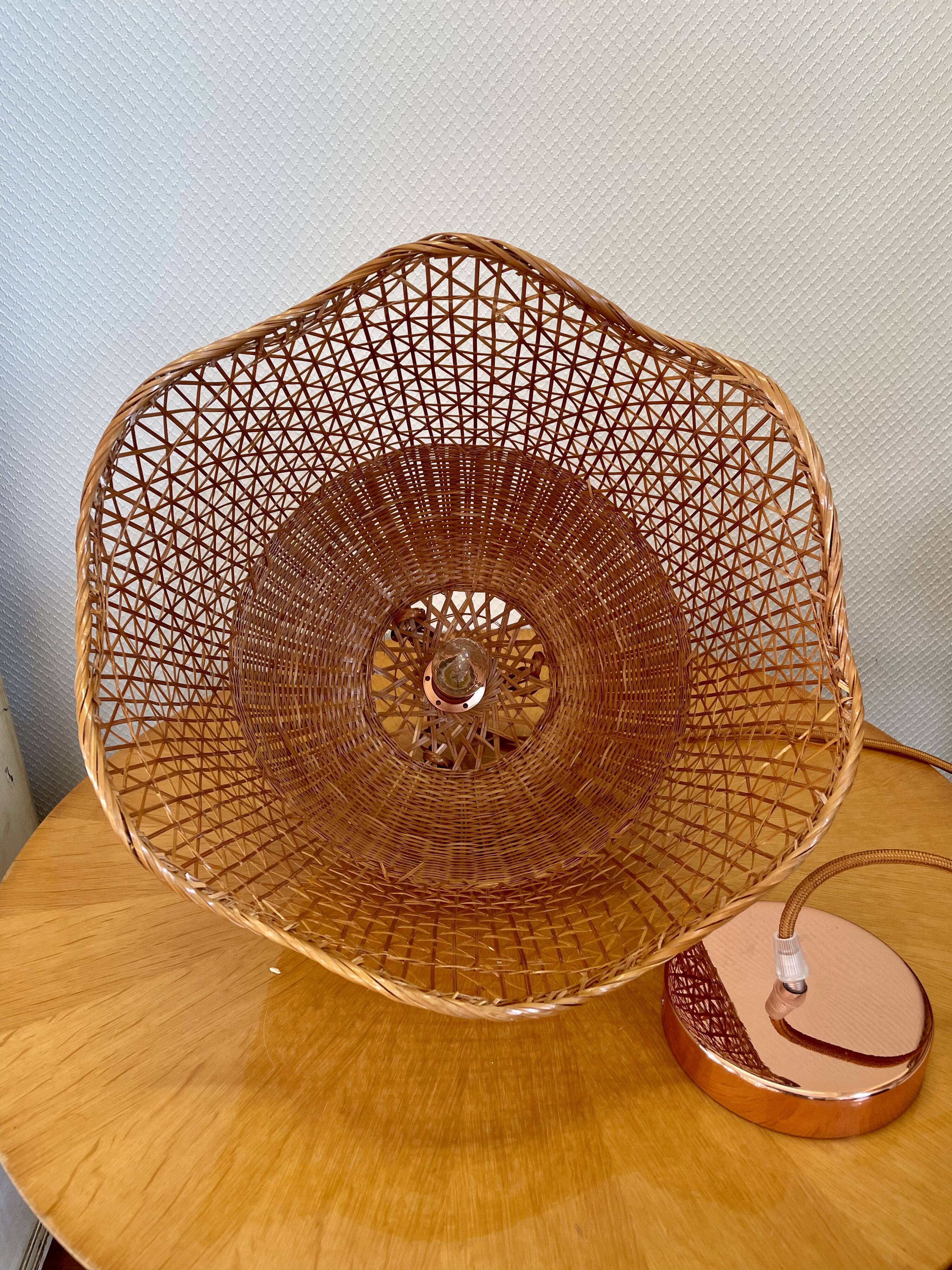 Vintage rattan pendant lamp copper electric frame
