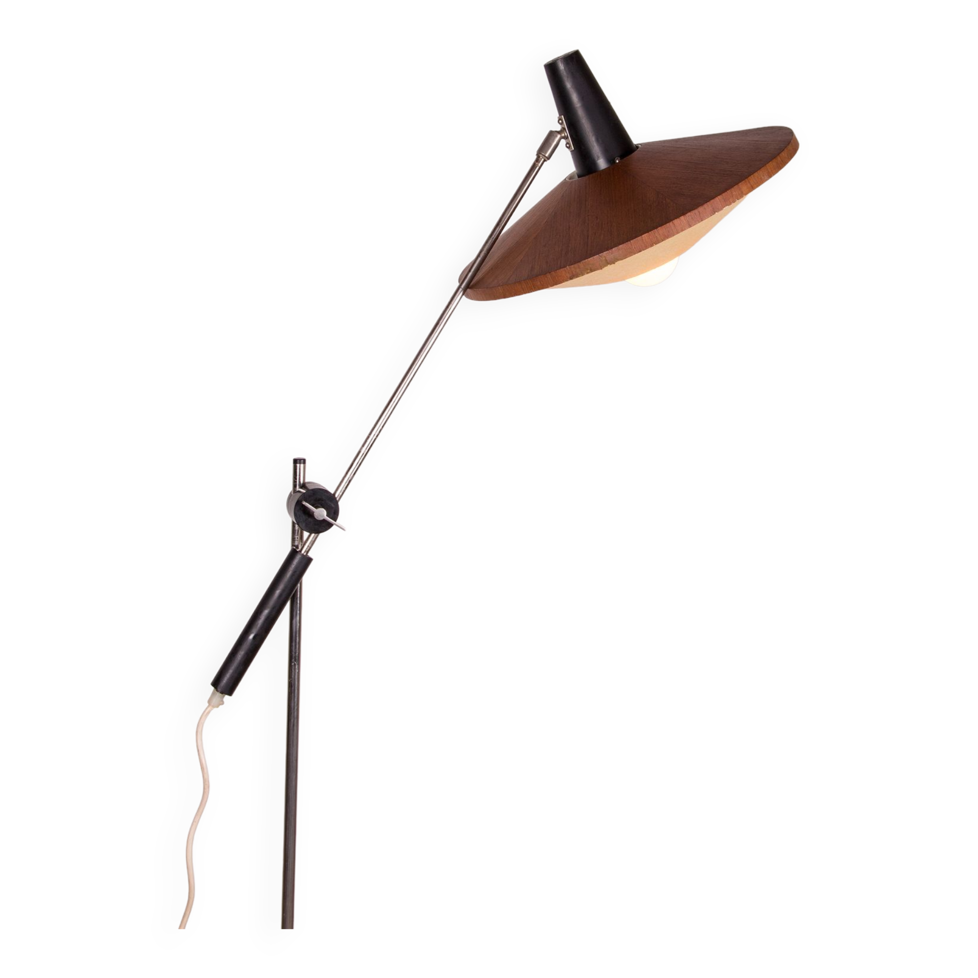Large tilting luminaire in Steel and Teak Temde Leuchten 1960.