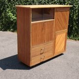 Rattan wardrobe/secretary Audoux & Minnet  style 1950
