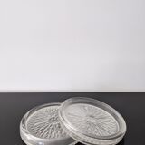 Under the plate and engraved glass bottle bottoms