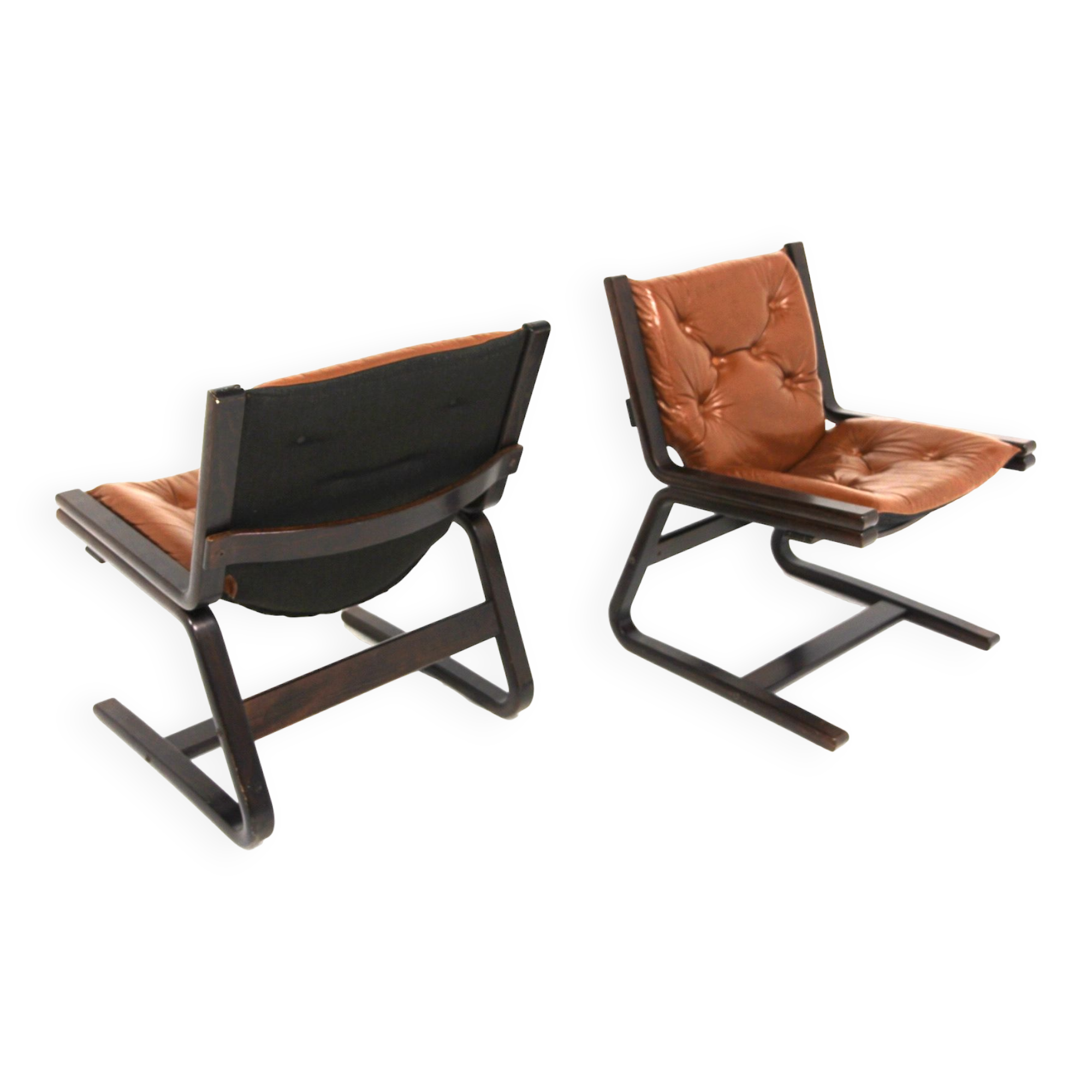 Set of 2 Scandinavian leather office chairs, Norway, 1960