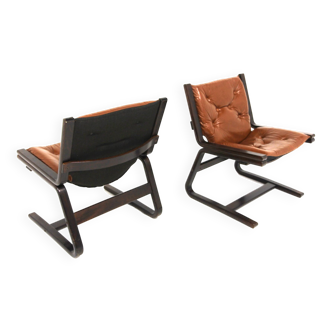 Set de 2 fauteuils de bureau scandinave en cuir, Norvège, 1960