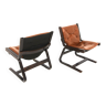 Set of 2 Scandinavian leather office chairs, Norway, 1960