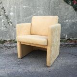 Cubist-inspired armchair with patterned fabric
