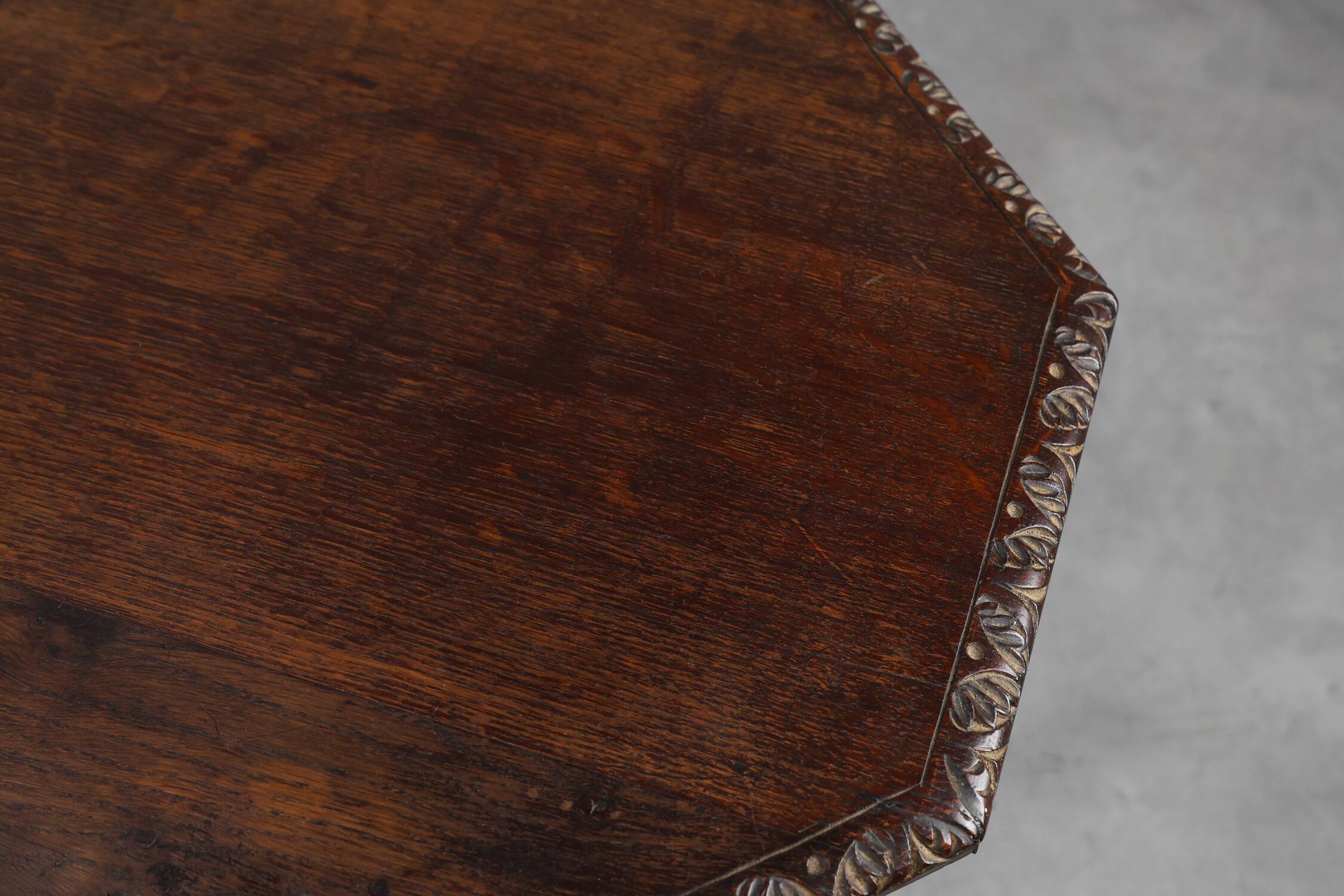 French octagonal Rustic Baroque Oak Side Table, circa 1850