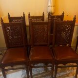 Set of 6 Indian-style carved wooden chairs
