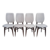 Set of 4 white and wooden Scandinavian chairs.