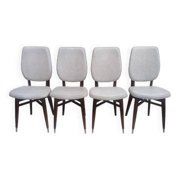 Set of 4 white and wooden Scandinavian chairs.