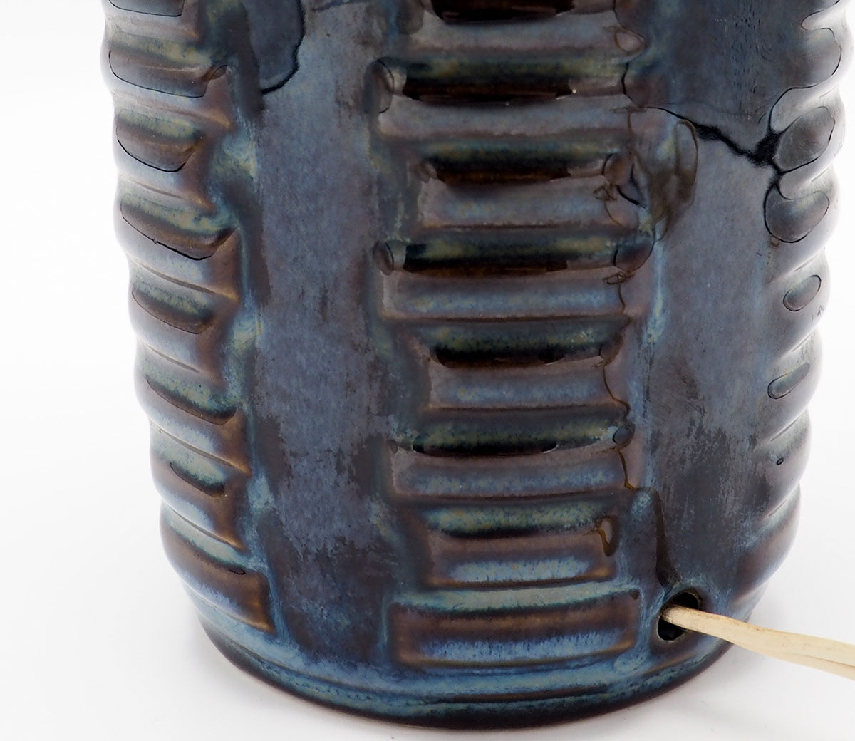 Blue black ceramic model 1034 table lamp base from Søholm, 1960s