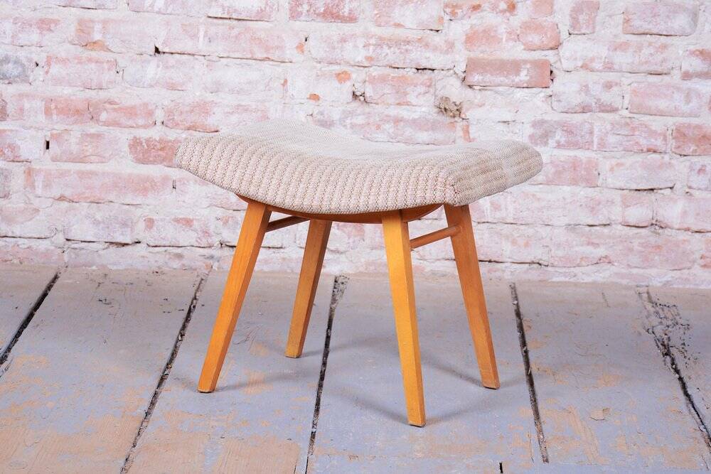 Mid-Century Stool in Upholstery and Beech, Slovakia, 1960s