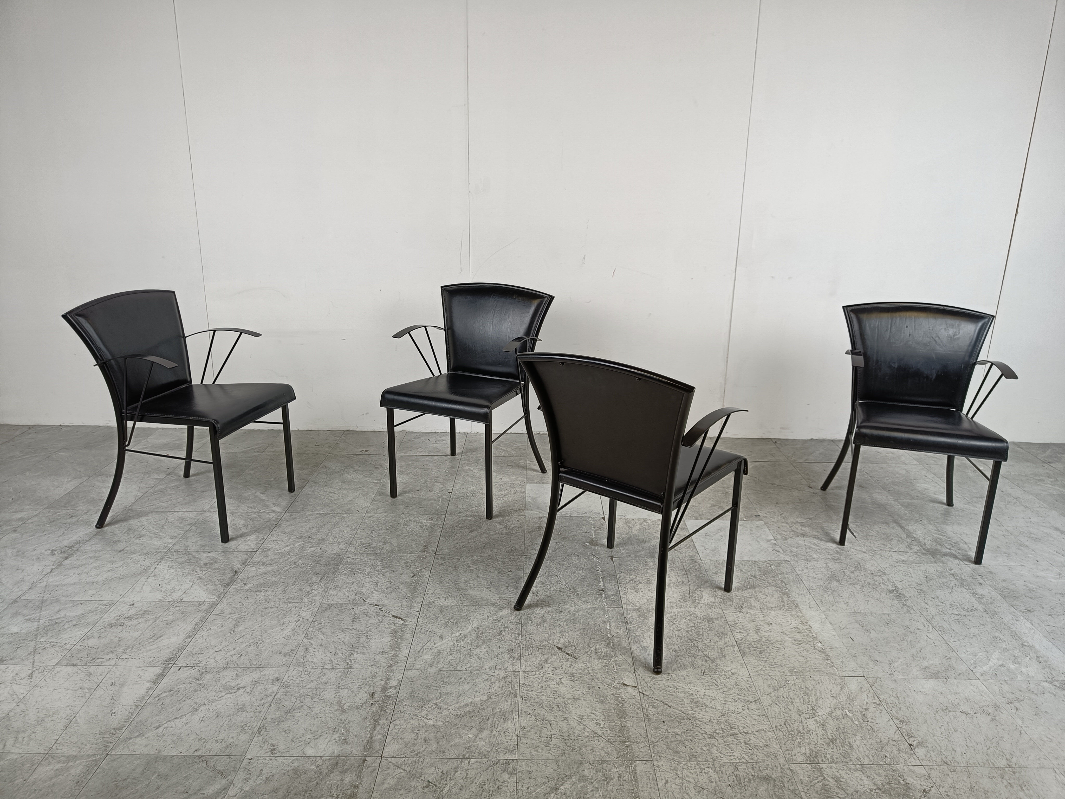 Vintage black leather dining chairs by Arrben, 1980s